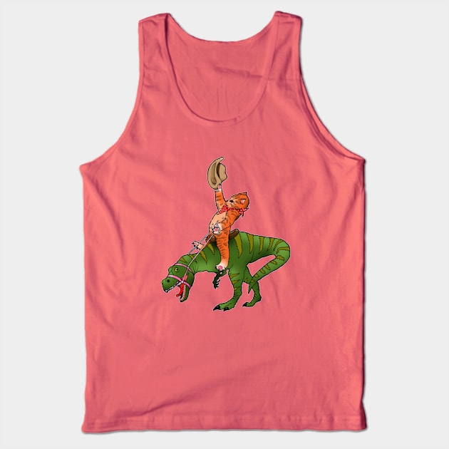 Funny rodeo Cat riding Dinosaur Tank Top by GRADA